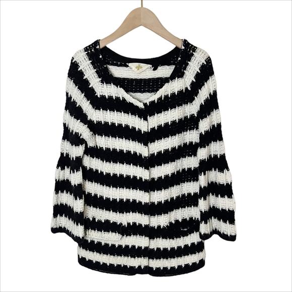 Anthropologie HWR Monogram Spike Striped Cardigan Sweater Small Black White - Picture 3 of 9